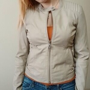 Genuine leather cream/bone mota biker jacket by Doma, size M
